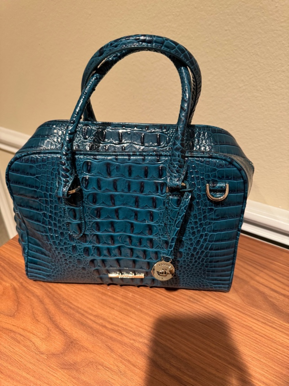 Teal Croc-Embossed Dome Satchel Handbag - Women